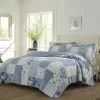 Laura Ashley Paisley Printed Cotton Coverlet Set 220x240cm Blue 220 X 240 Cm