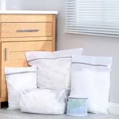 Clevinger 5 Piece Laundry Mesh Wash Bag Set - White With Grey Zip -Bed Linen store BP634202 nc 2
