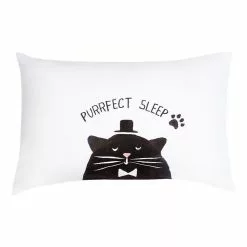 Mozi The Cat Sleeps Here 300 Thread Count Cotton Percale Standard Pillowcase White Standard