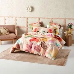 Linen House Reggiani Cotton Sateen Quilt Cover Set Queen Bed Pink Queen
