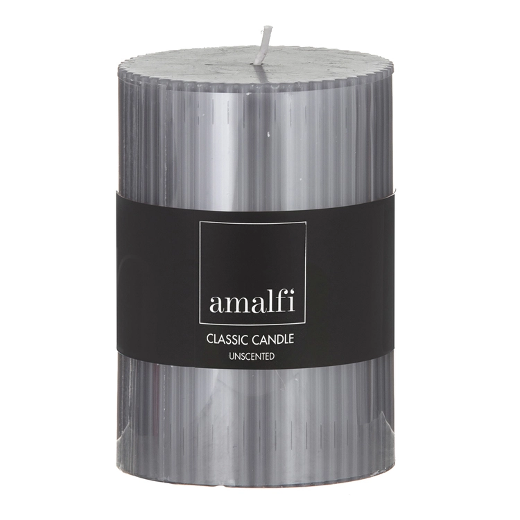 Amalfi Ribbed Unscented Pillar Candle Grey 3 Amalfi Ribbed Unscented Pillar Candle Grey