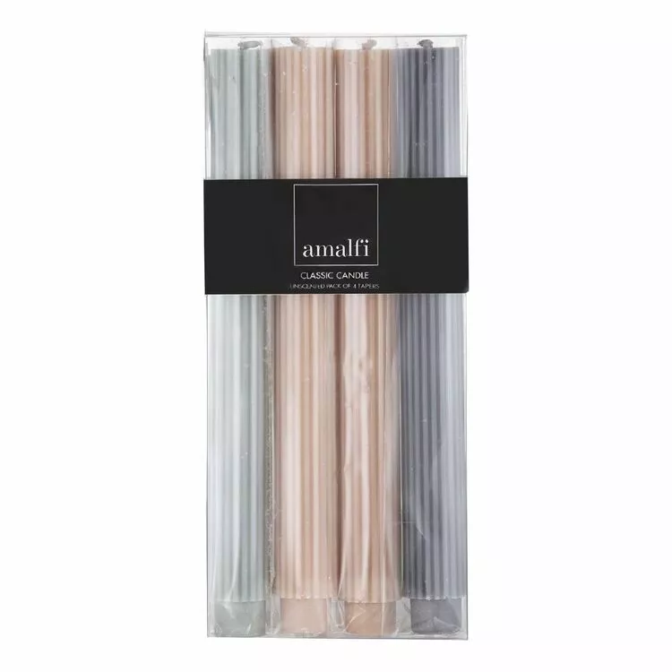Amalfi Ribbed Dinner Candles Set Of 4 Blue/White/Grey/Taupe 3 Amalfi Ribbed Dinner Candles Set Of 4 Blue/White/Grey/Taupe